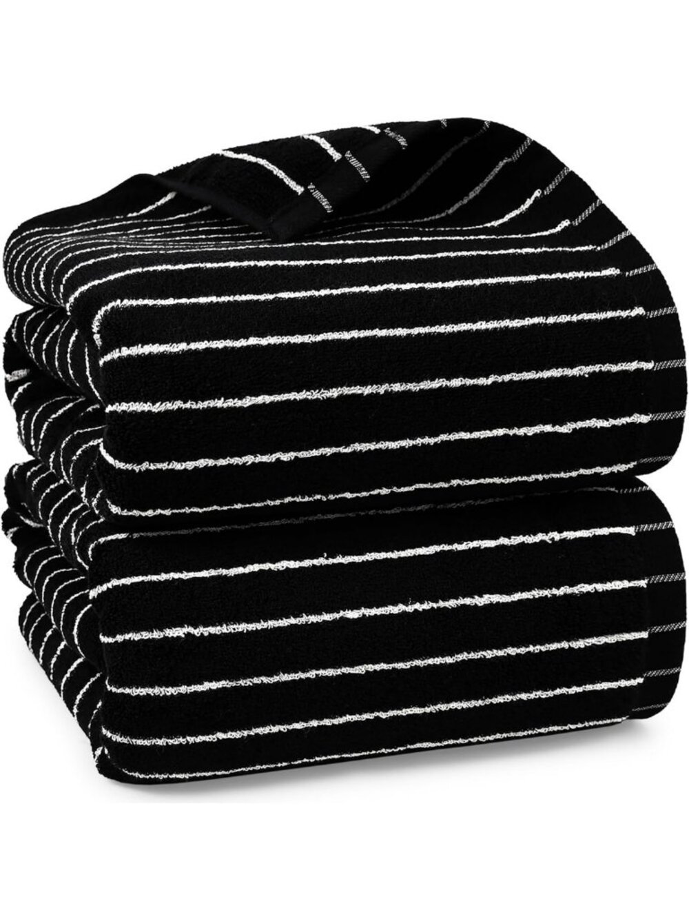 Soft Black Striped Bath Towels Set of 2 - Ideal for Bathroom, Beach & Shower